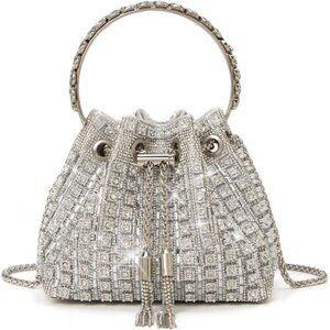 Womens Silver Sparkly Diamond Evening Rhinestone Purse Glitter Clutch Purses